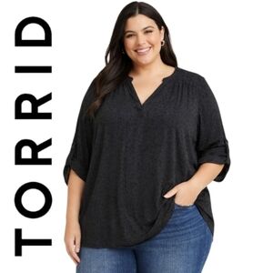 Torrid Black Leopard Print Blouse Roll Tab 3/4 Sleeve Lightweight